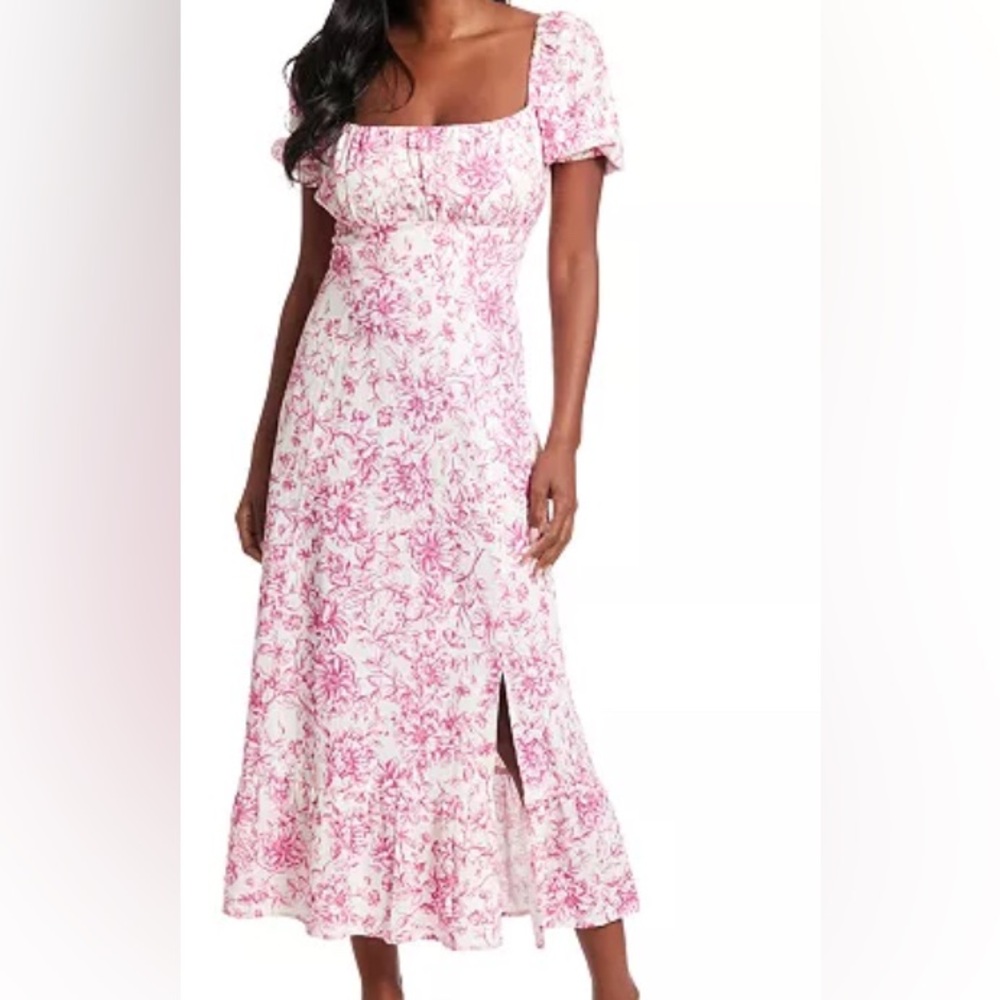 London Times Ivory and Pink Floral Midi Dress